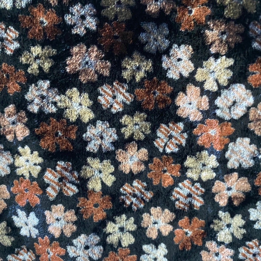 Madewell Velvet Split Sleeve Ruffle Hem Floral Top Black Brown K2795 XS - Picture 5 of 13